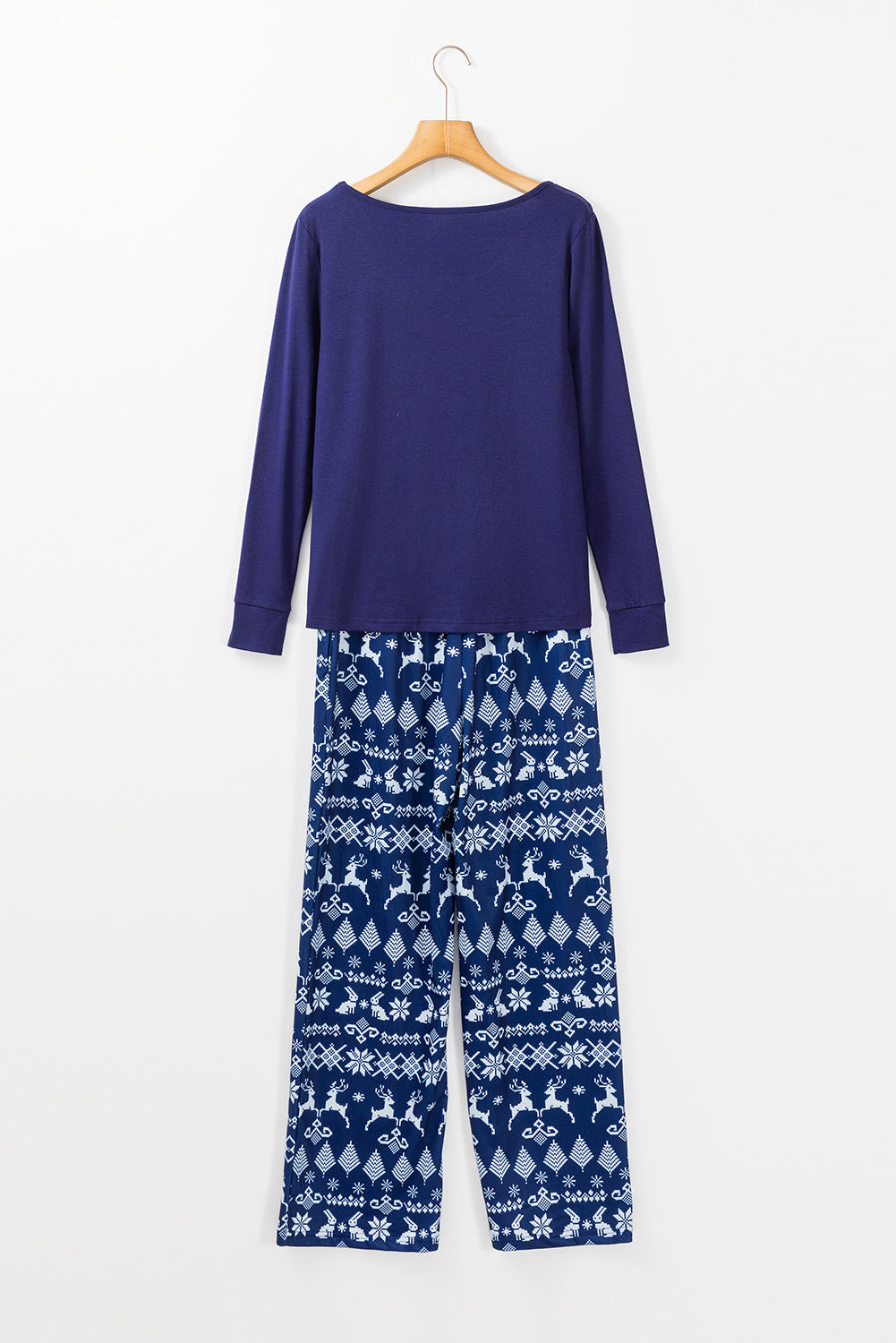 Blue Solid Top and Christmas Pants Lounge Set