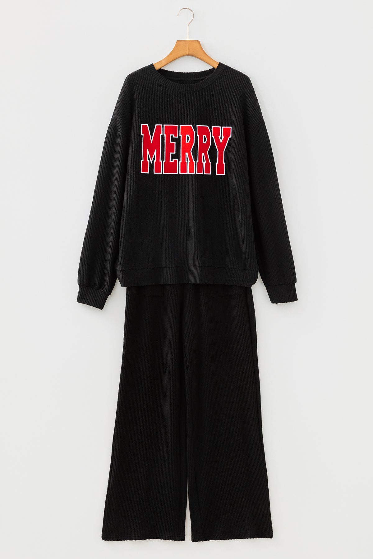Women's Dark Green MERRY Corded Long-Sleeve Top & Pockets Pants Set