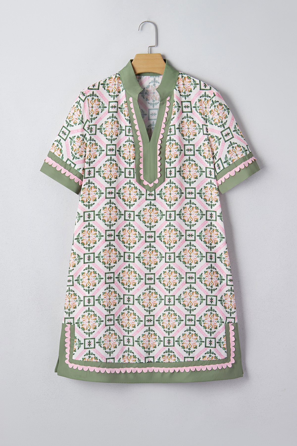 Multicolour Boho Geometric Flower Print Short Sleeve Mini Dress