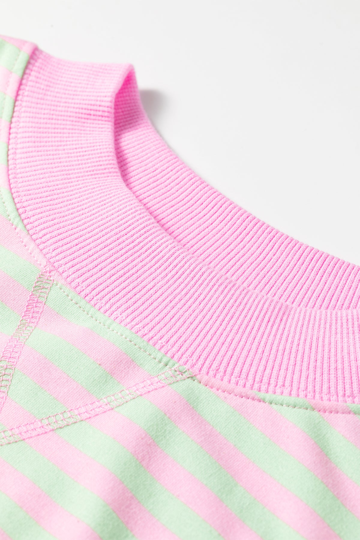 Green Stripe Striped Stand Neck Sweatshirt