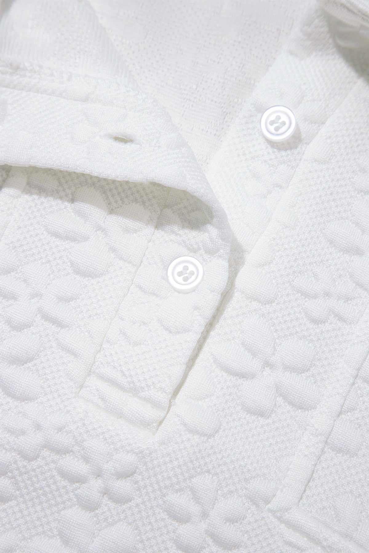 White Textured Button Collar Sweatshirt
