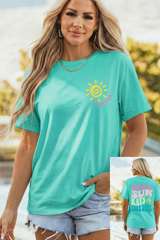 Mint Green LAKE DAYS Double Side Printed Vacation T-Shirt