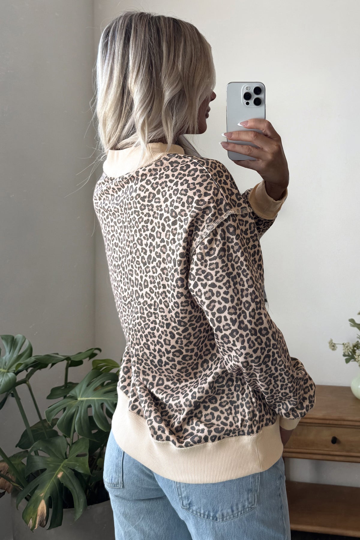 Multicolour Leopard Print High Neck Ribbed Sweatshirt