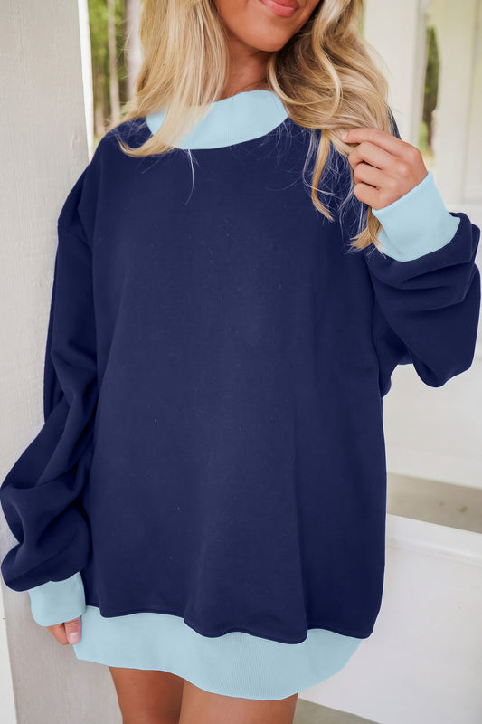 Dirty blue Colorblock Trim Crewneck Sweatshirt