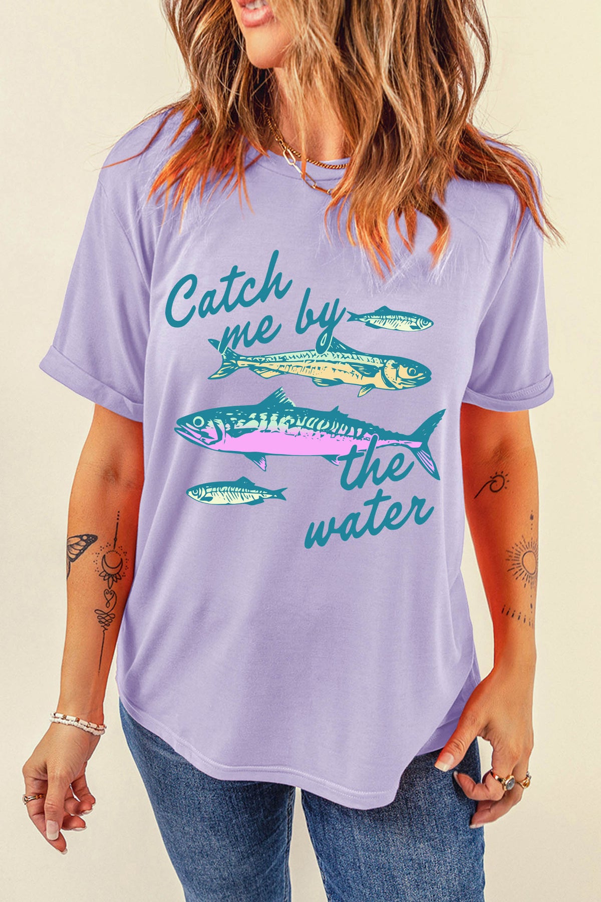 Orchid Petal Catch me by the water Fishes Printed T-Shirt