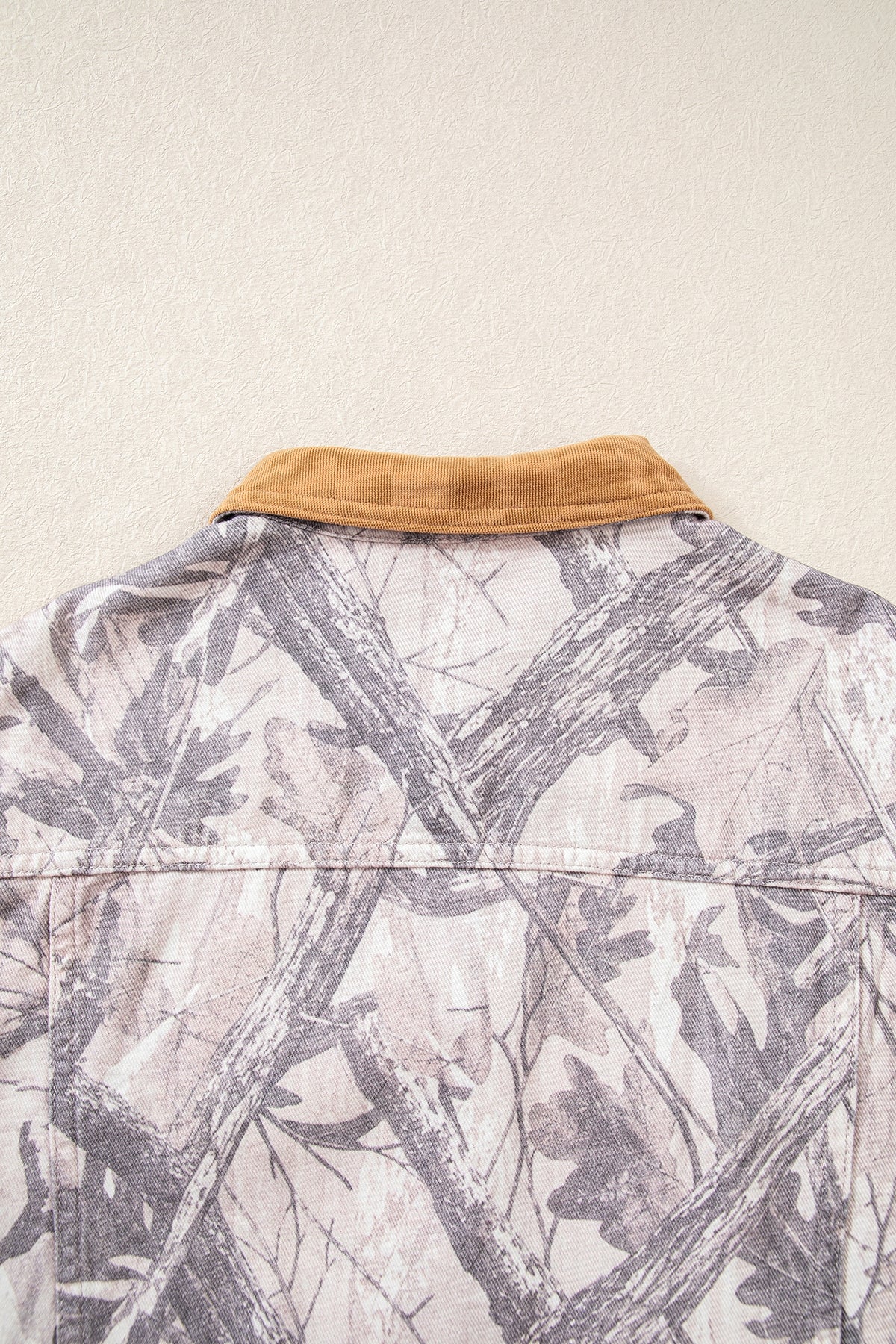 Gray Abstract Camo Print Colorblock Collar Oversized Denim Jacket