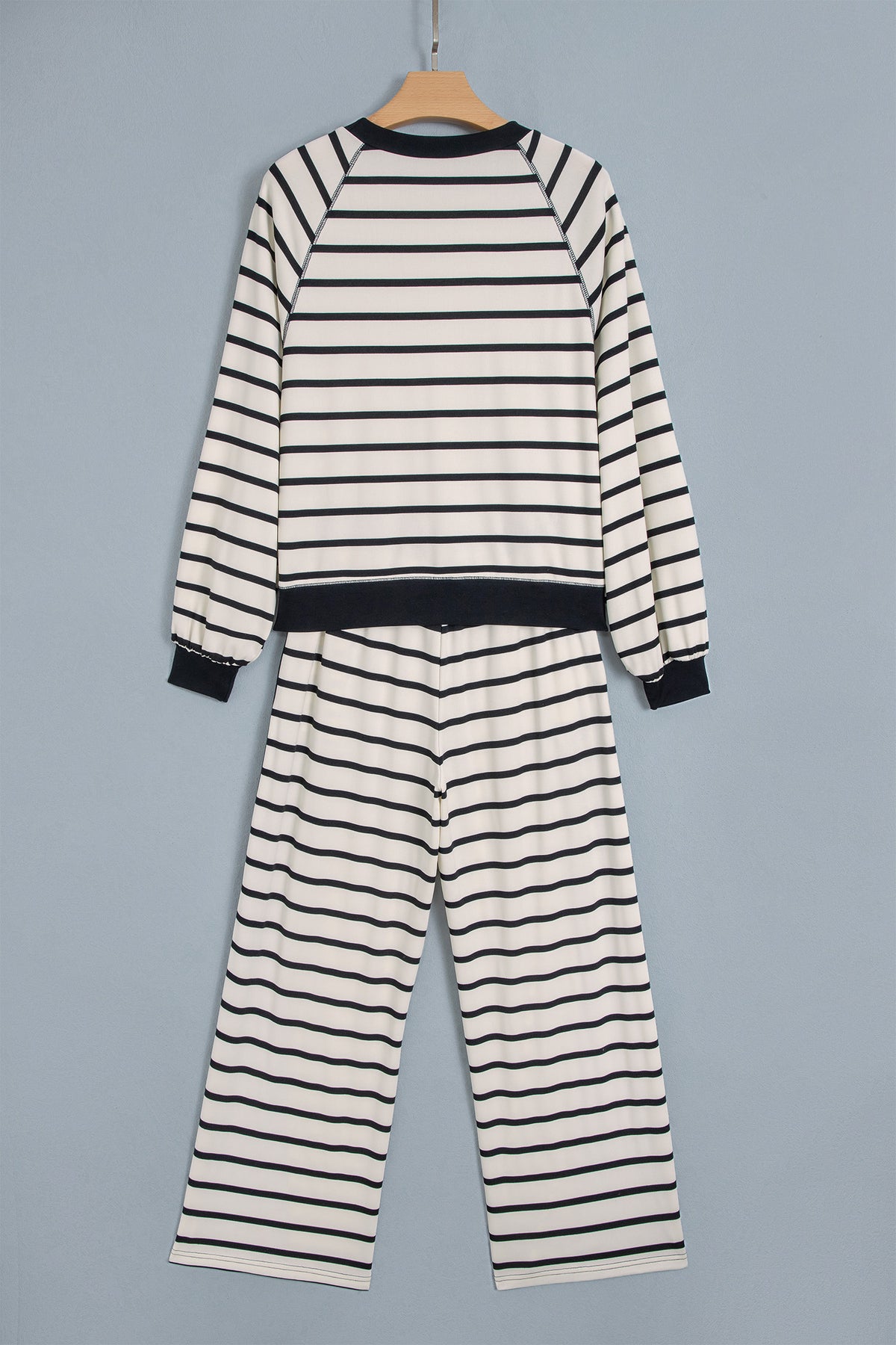 Women's Khaki Stripe Relaxed Long-Sleeve Top Color Block Detail Drawstring Pants Set