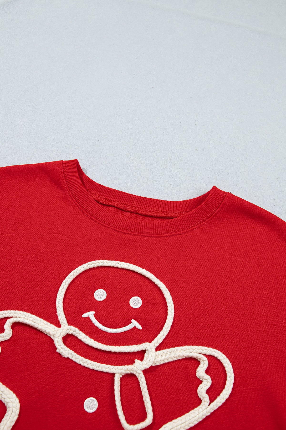 Fiery Red Christmas Embroidered Long Sleeve Loose Fit Sweatshirt