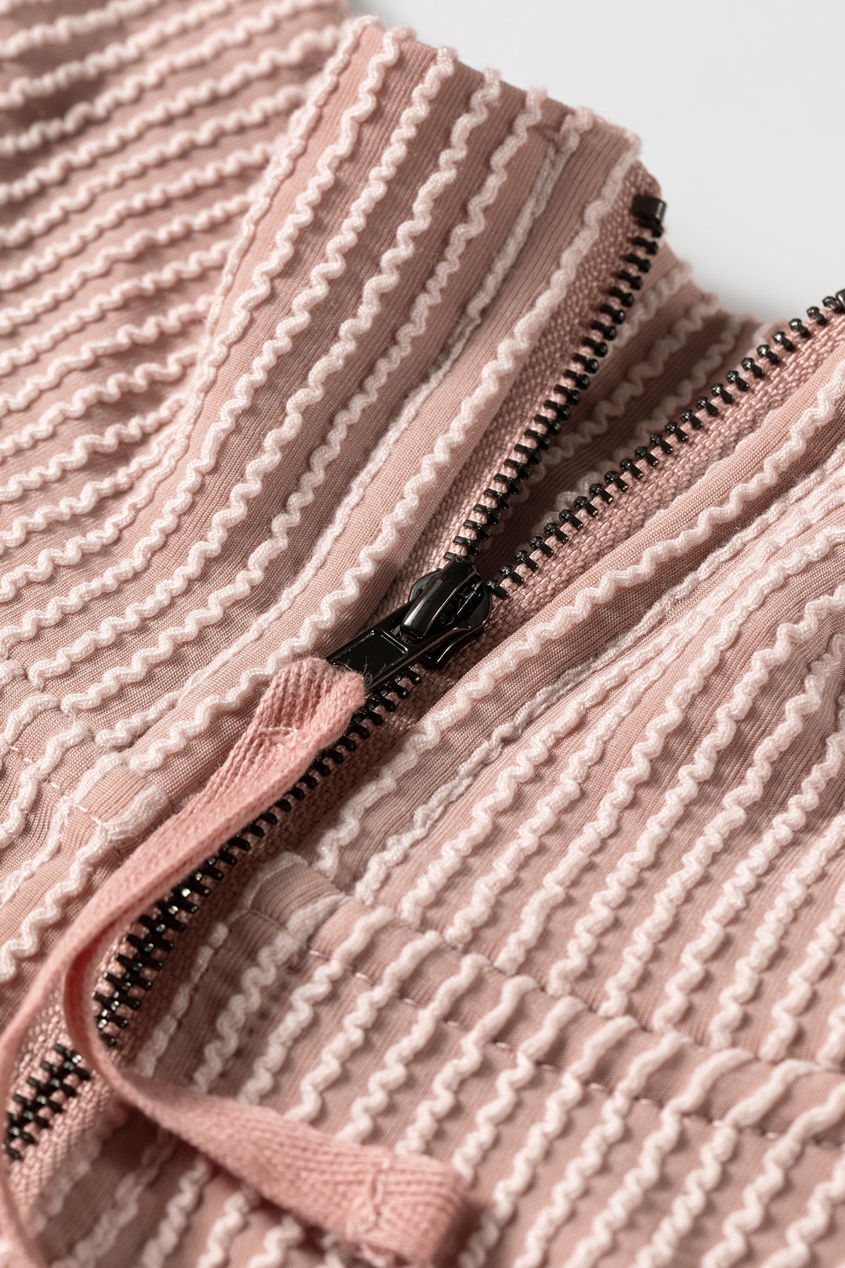 Oatmeal Twist Ribbed Zipper Collar Drop Shoulder Top