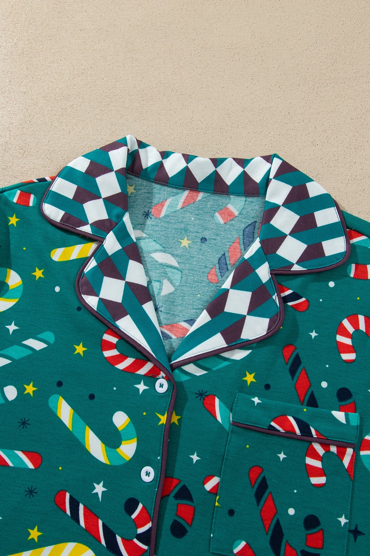 Green Abstract Candy Cane Print Long Sleeve Lounge Set