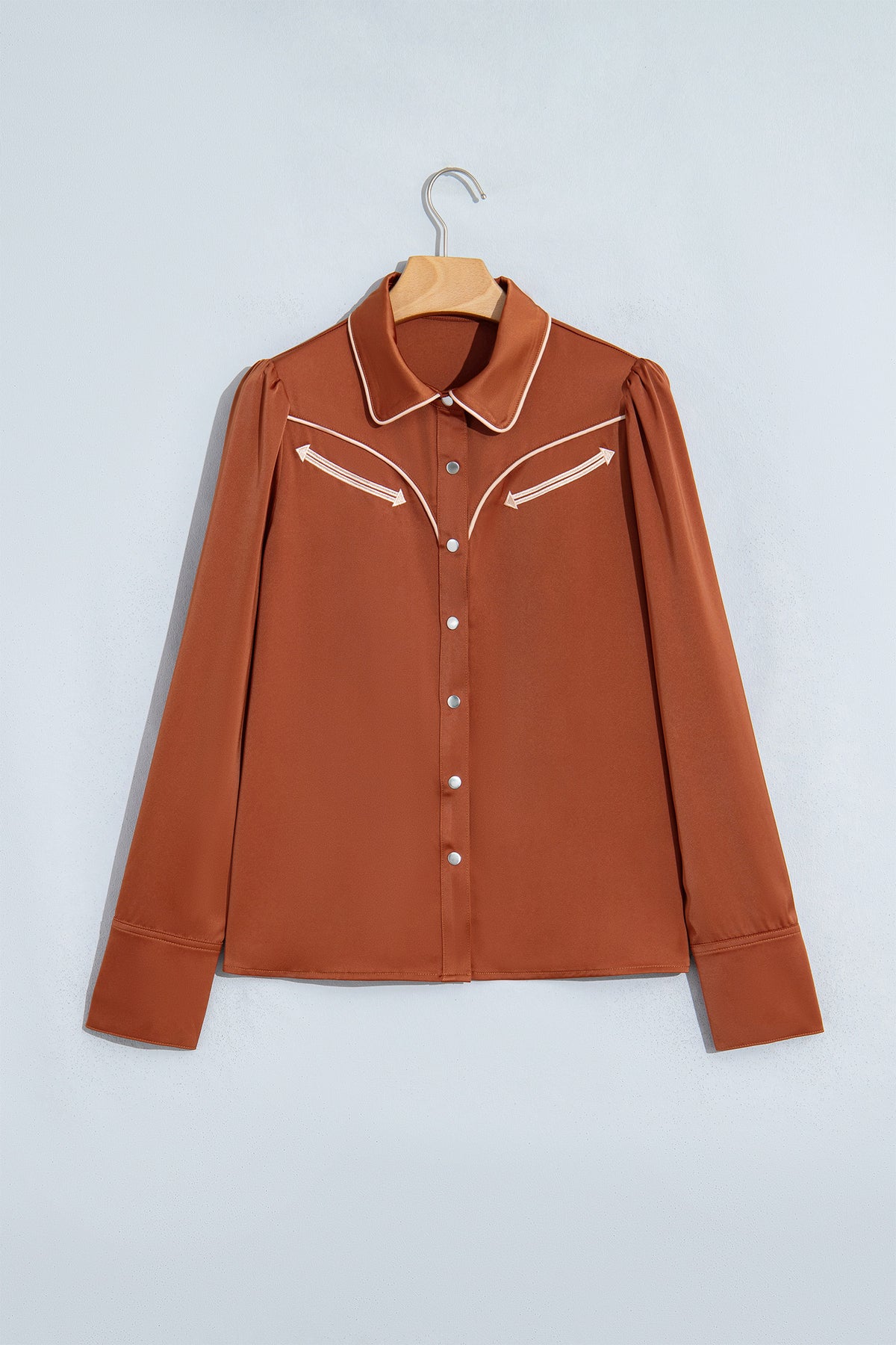 Cinnamon Silky Button Front Western Fashion Shirt