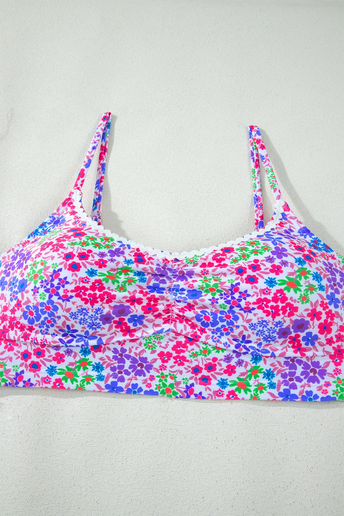 Purple Floral Lace-Trim High-Waist Bikini
