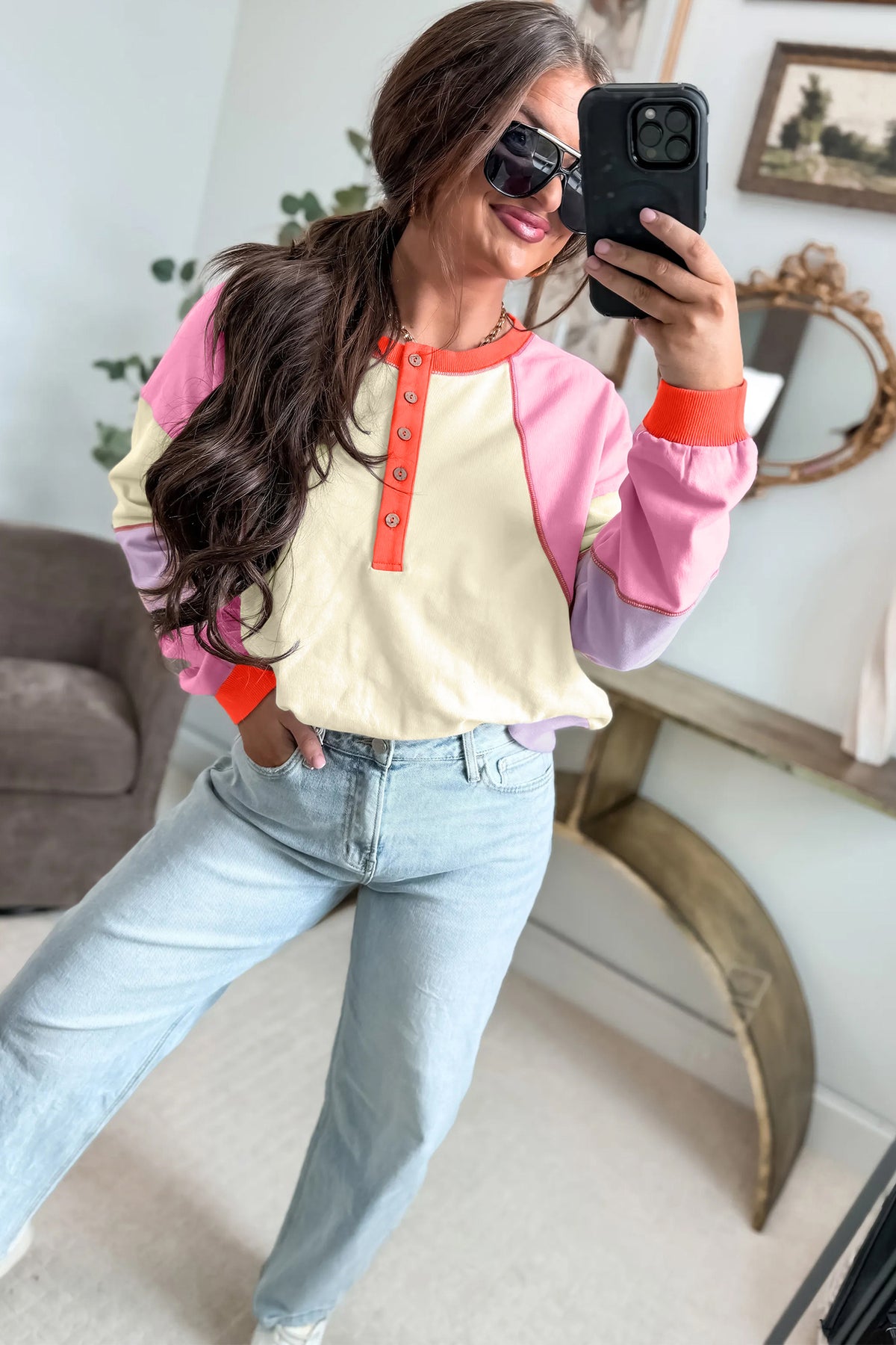 Multicolour Exposed Seam Colorblock Patchwork Top