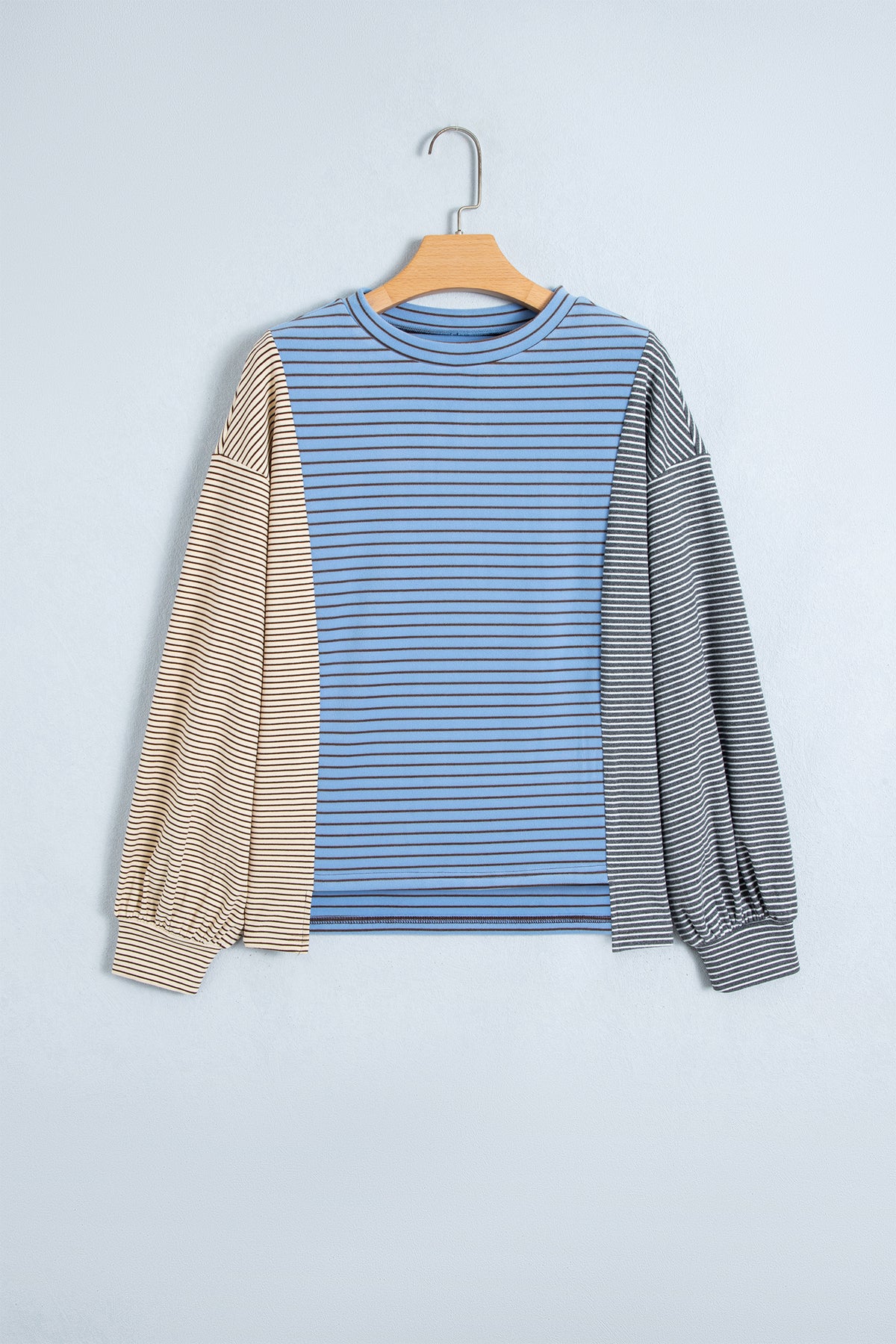 Sky Blue Stripe Color Block Contrast Round Neck Shift