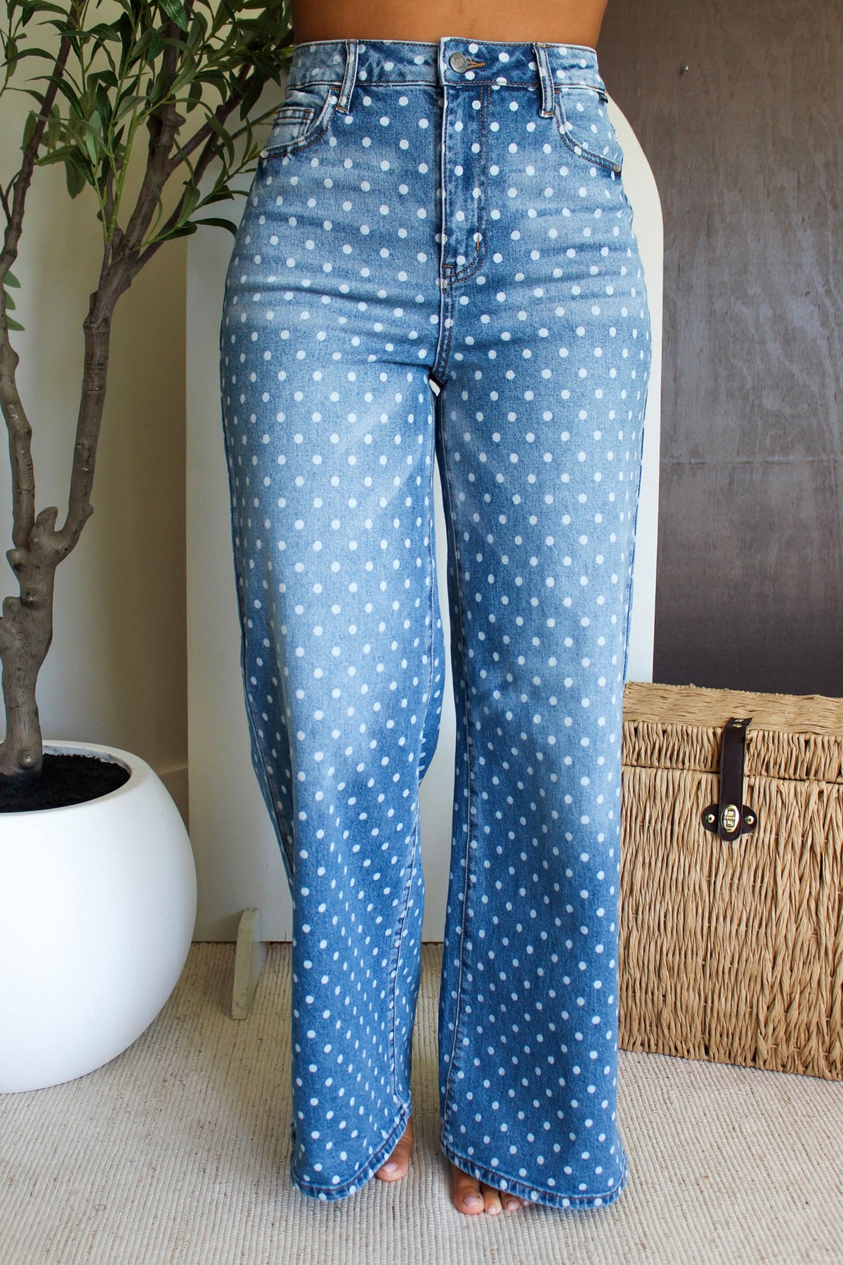 Sky Blue Polka Dot High Waist Jeans
