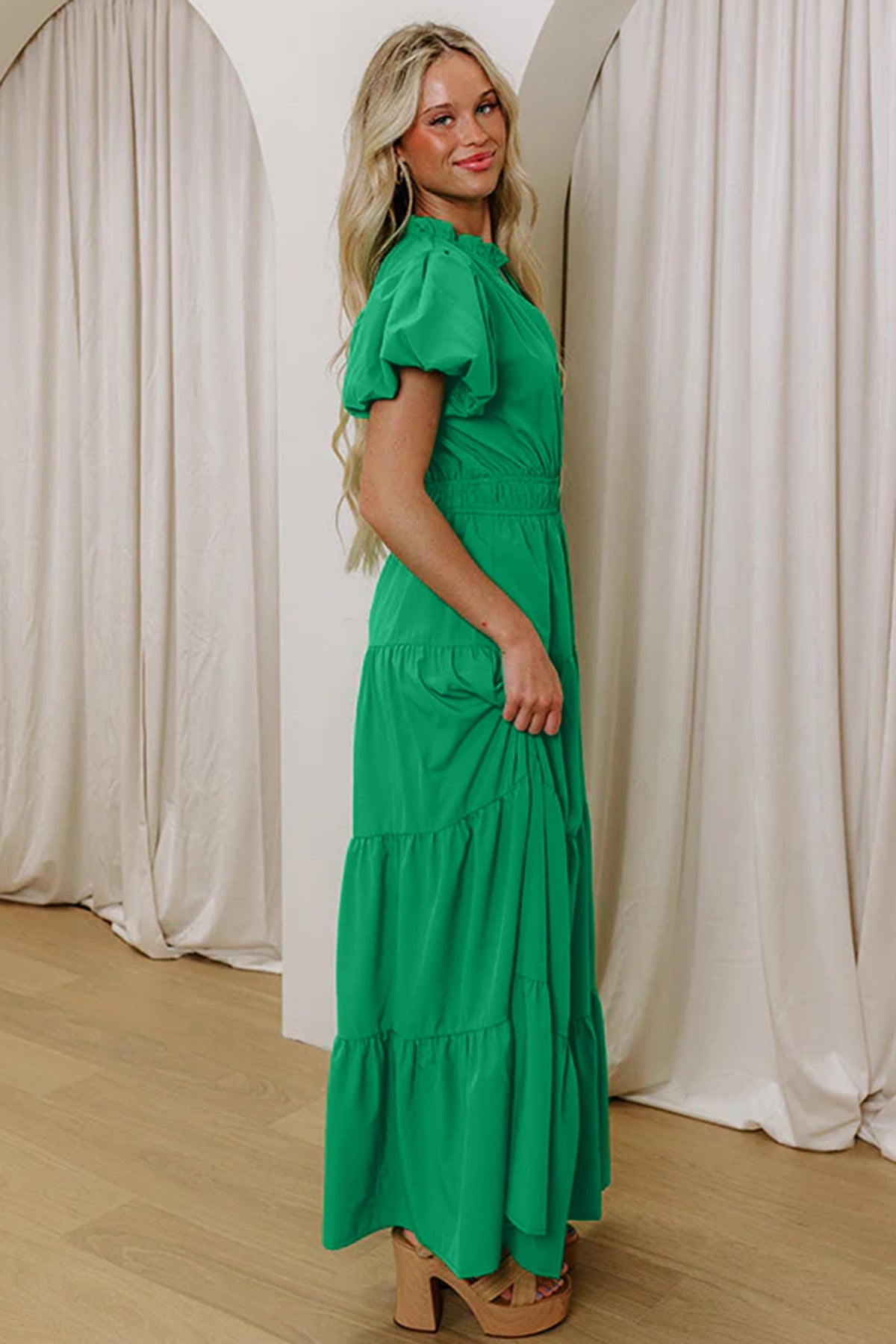 Green V-Neck Maxi Dress