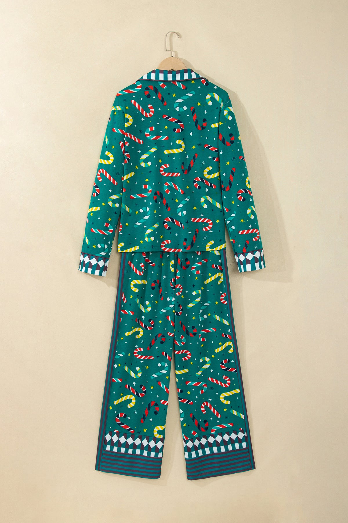 Green Abstract Candy Cane Print Long Sleeve Lounge Set
