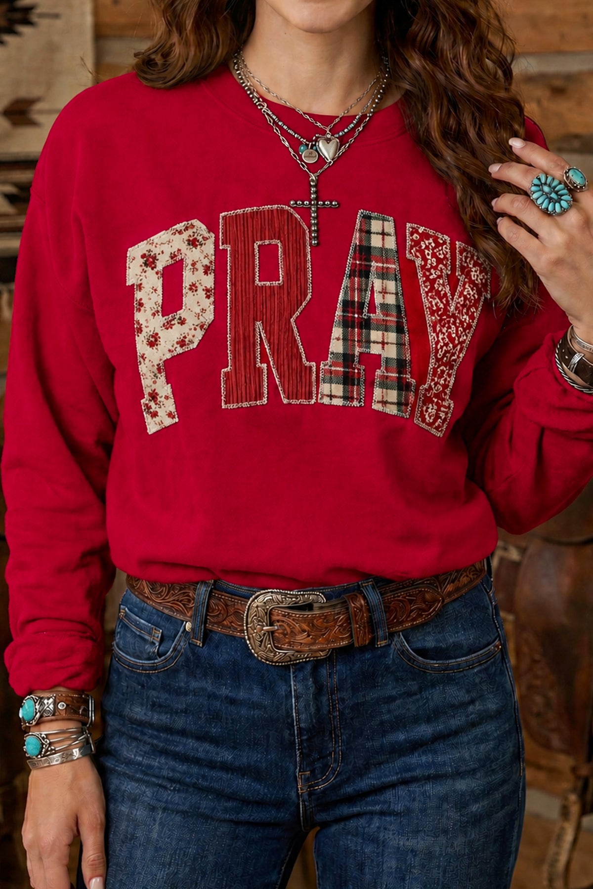 Parchment Floral Buffalo Plaid Striped Sweatshirt