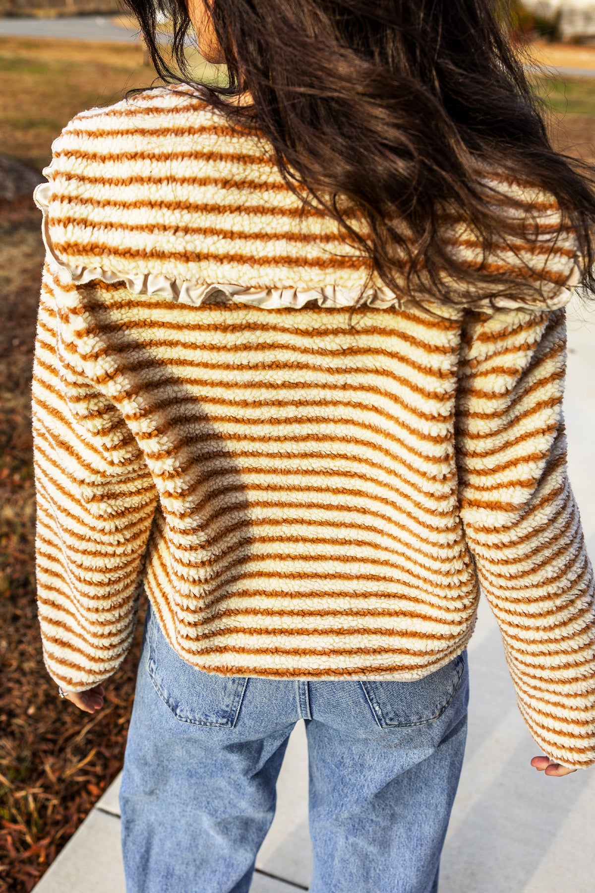 Brown Stripe Fleece Long Sleeve Regular Fit Jacket