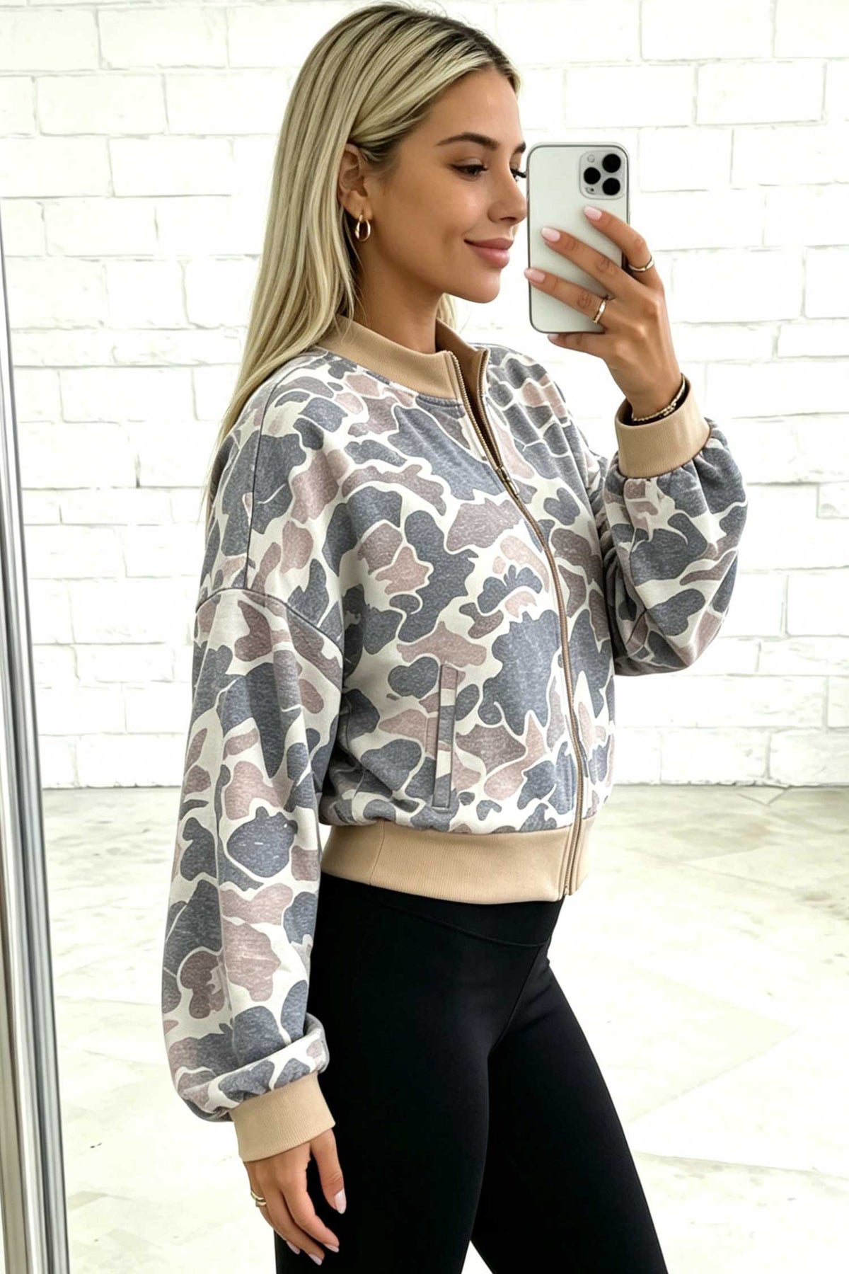 Multicolour Camouflage Print Zip Bomber Sweatshirt