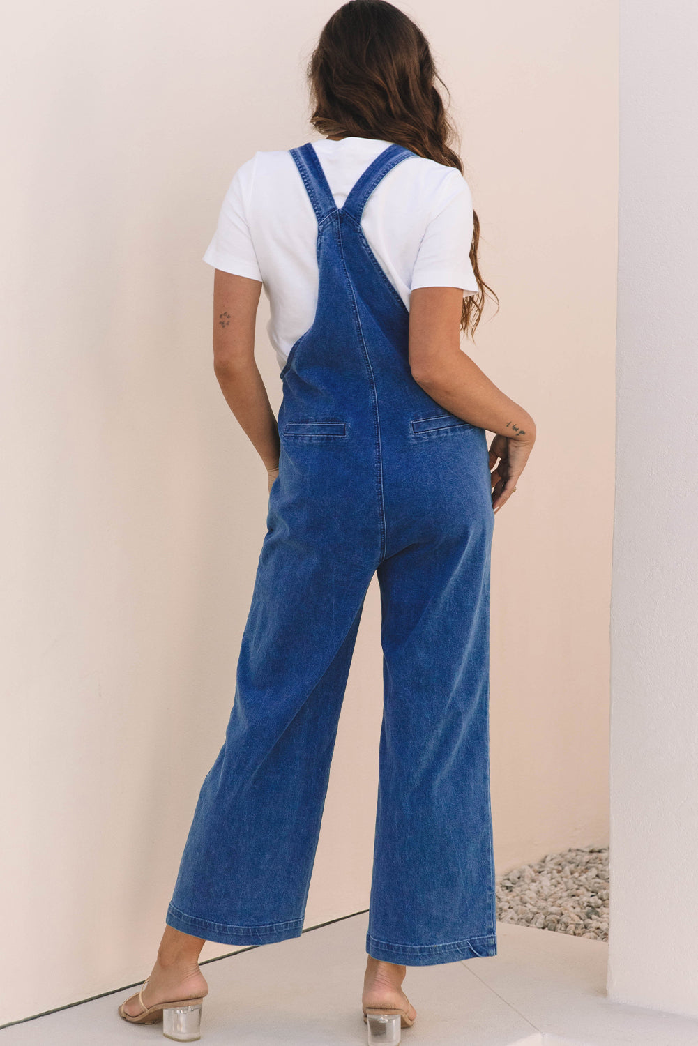 Prussian Blue Mineral Wash Knotted Strap Patched Pocket Wide Jumpsuit