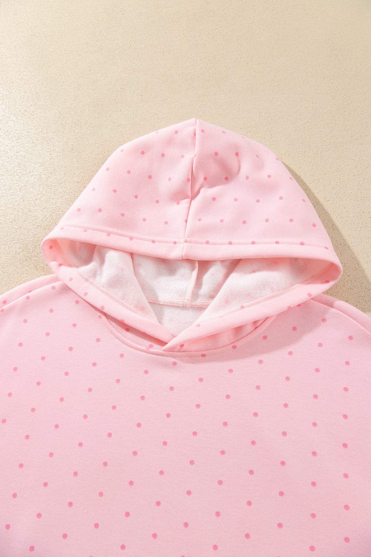 Pink Polka Dot Printed Oversized Hoodie Casual Shorts Set