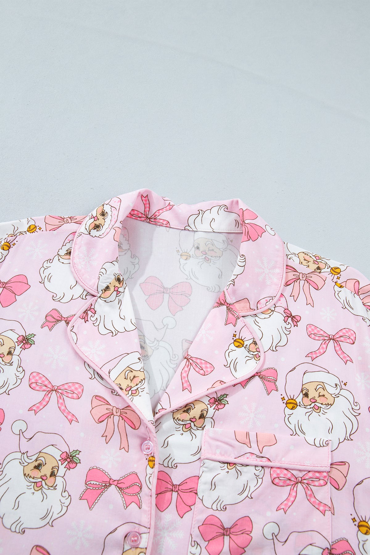 Pink Abstract Santa Print Long Sleeve Full-Length Lounge Set
