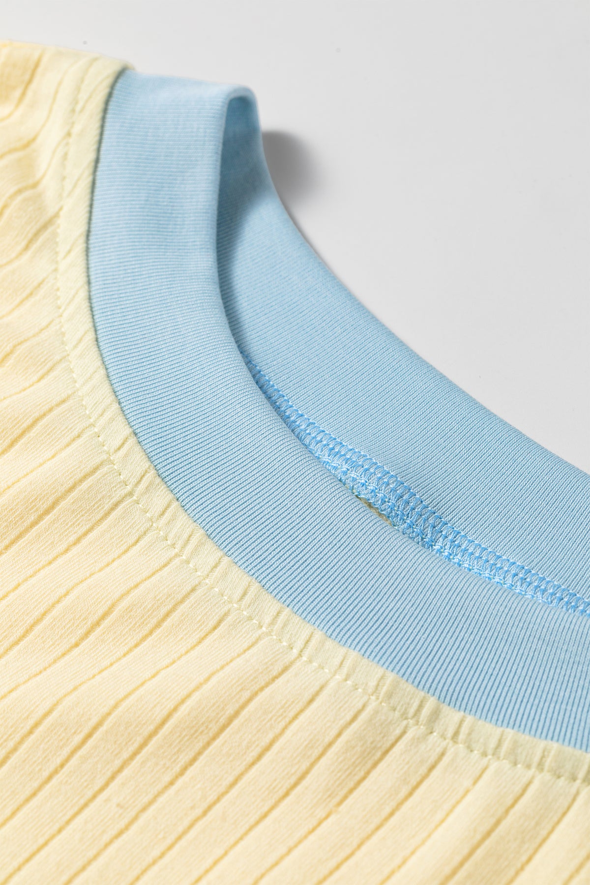 Women's Yellow Ribbed Knit Color Block Trim Tee and Drawstring Skort Set