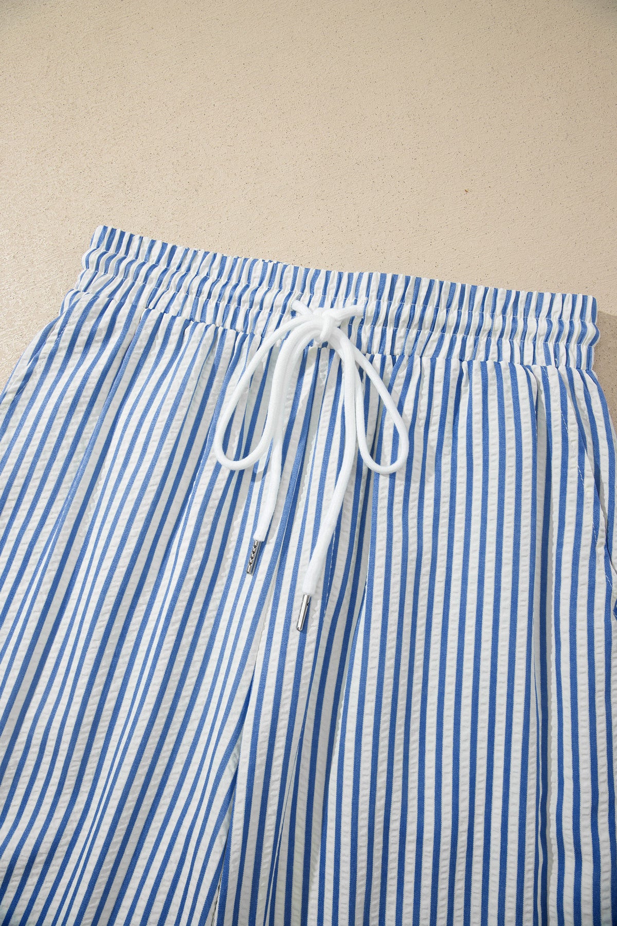 Blue Stripe Drawstring Elastic Waist Ankle Length Shift Pants