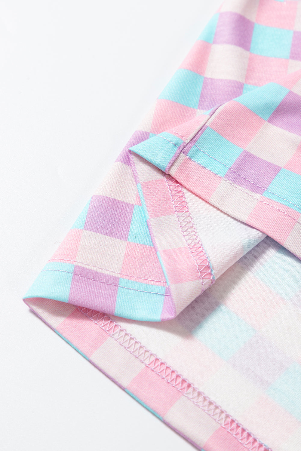 Purple Checkered Pattern Short Sleeve Pajama Set