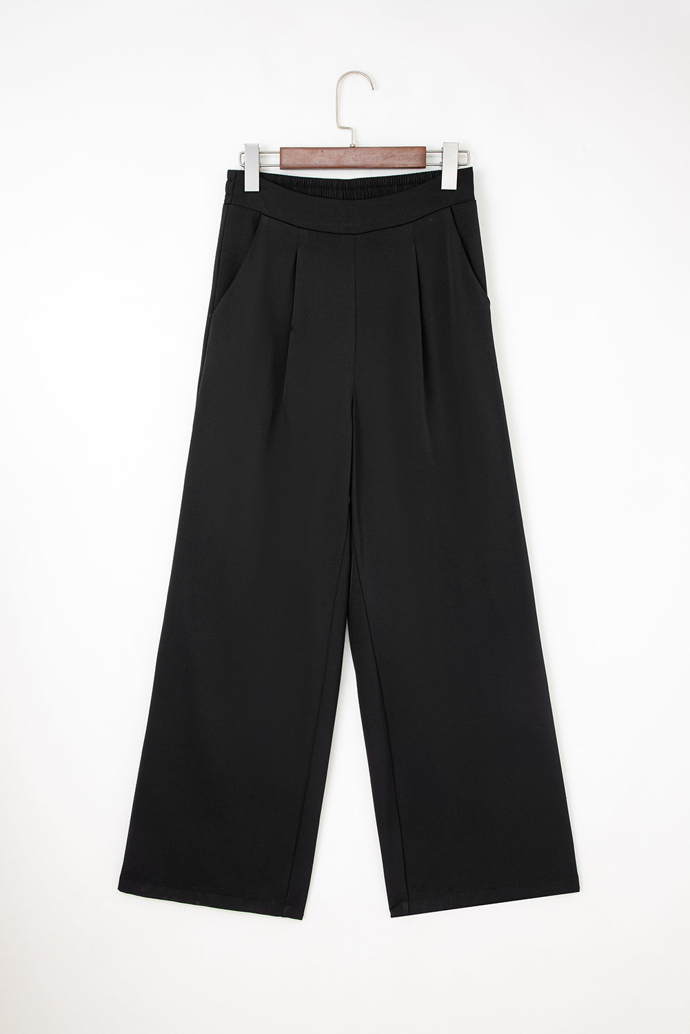 Fiery Red Pleated Pull On High Elastic Waist Loose Straight Pants