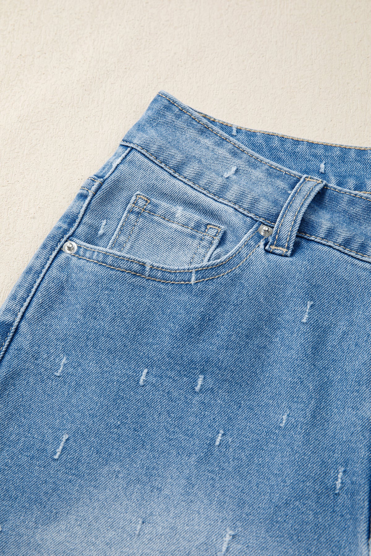 Mist Blue Distressed Tummy Control Raw Hem Jeans