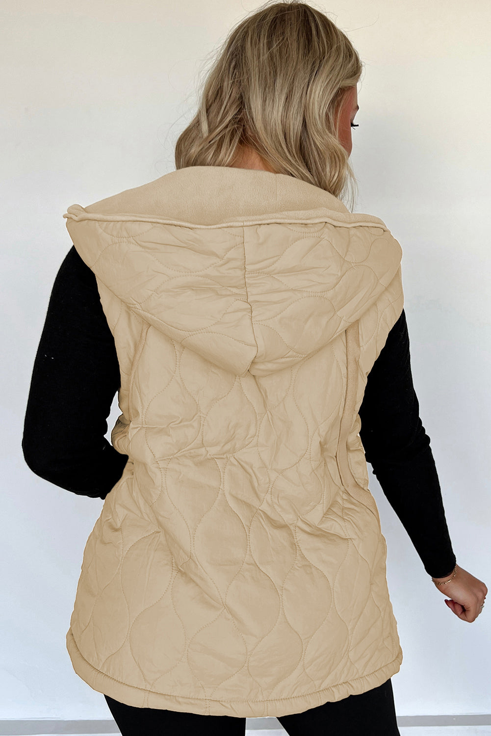 Pale Khaki Quilted Padded Winter Jacket Vest with Fleece Lining