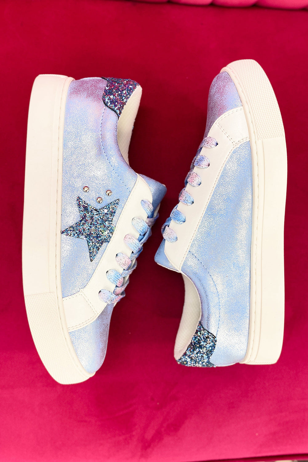 Silver Star Sequin Patchwork Criss Cross Casual Shoes