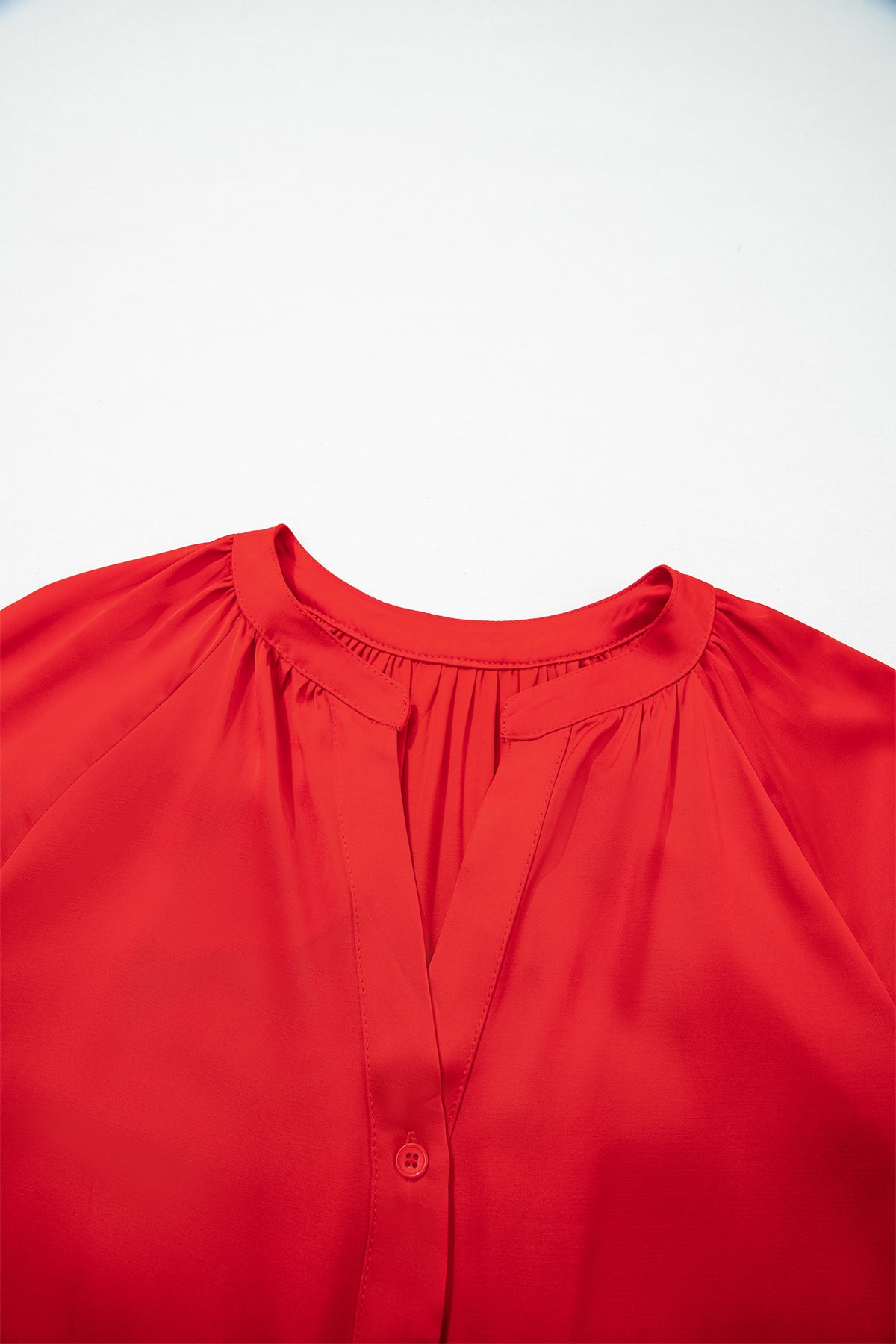Fiery Red Patchwork Lace V Neck Button Front Shirt