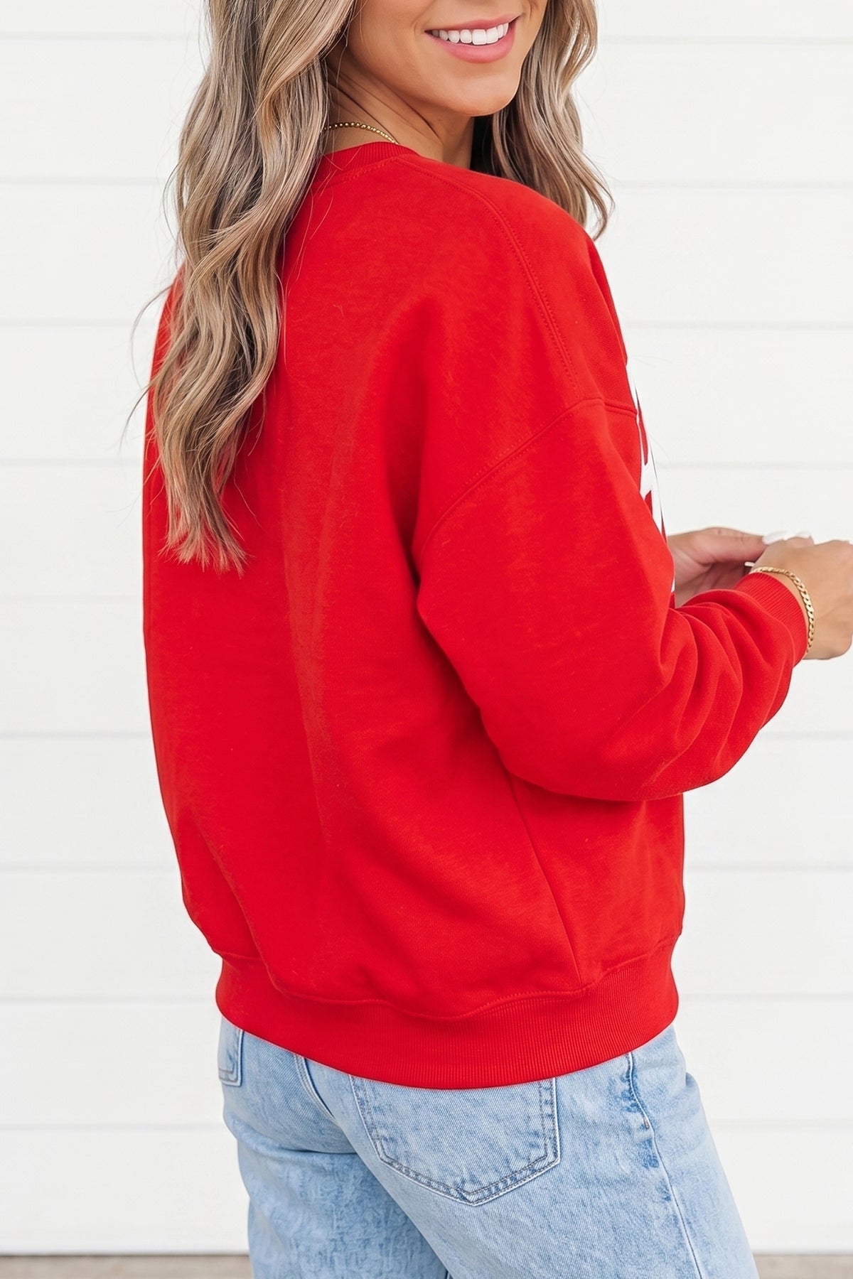 Sky Blue GAMEDAY Embroidered Patch Pattern Shift Sweatshirt