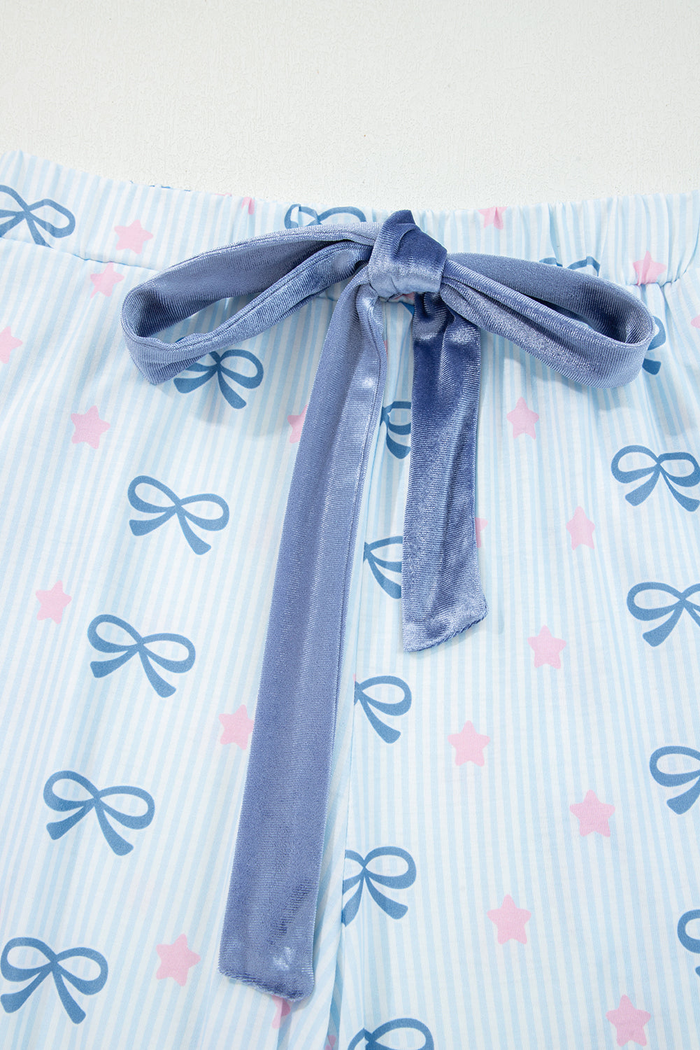 Sky Blue Stripe Bow Star Print Tied Detail Lounge Set