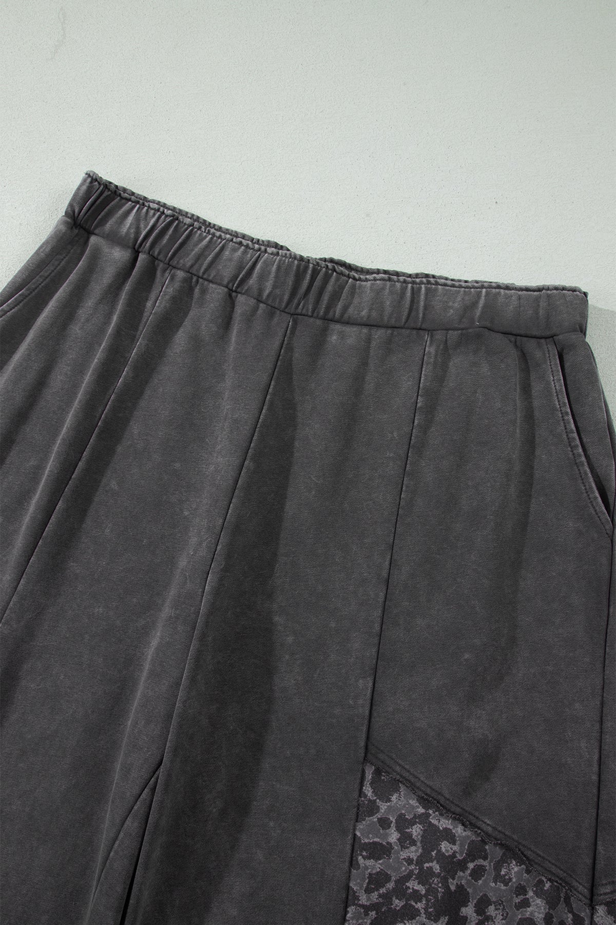 Dark Grey Plus Size Leopard Patchwork Mineral-Wash Wide-Leg Pants