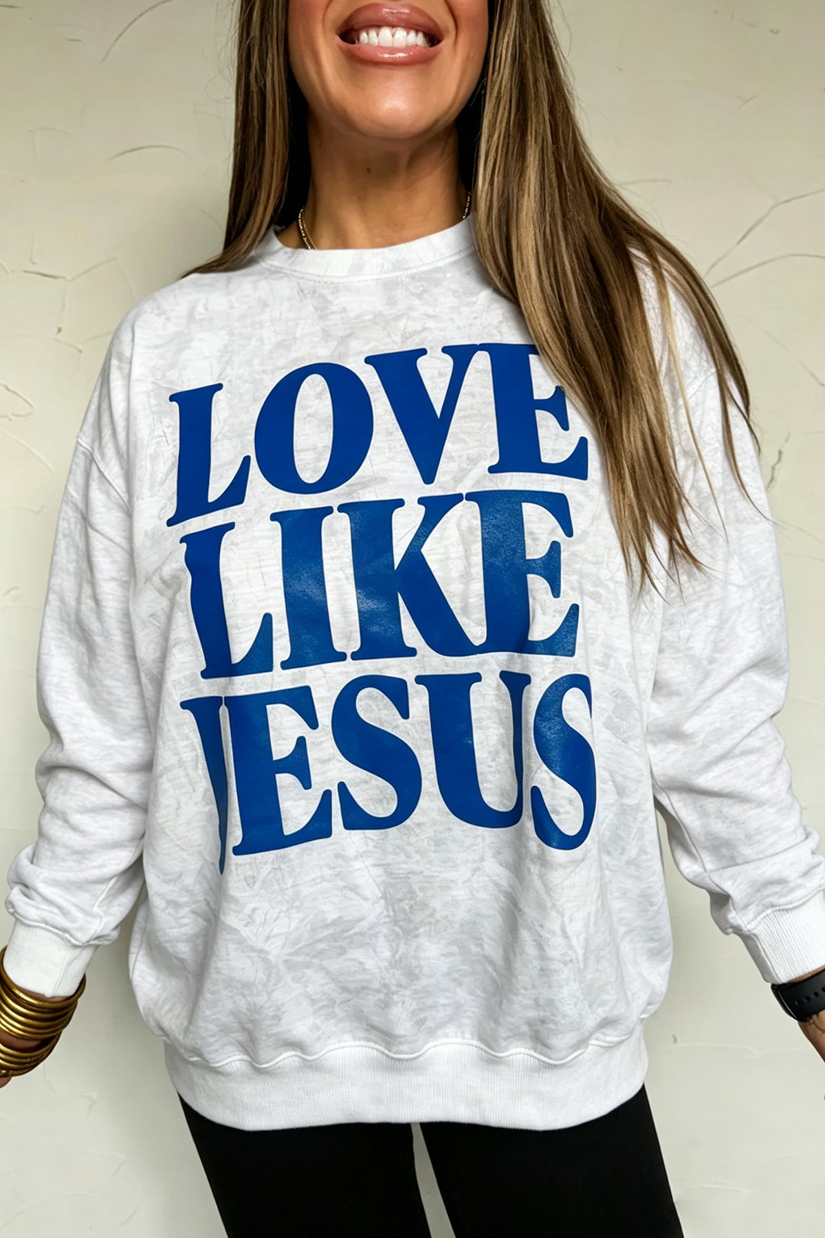 Gray LOVE LIKE JESUS Letter Print Light Camo Pullover Sweatshirt