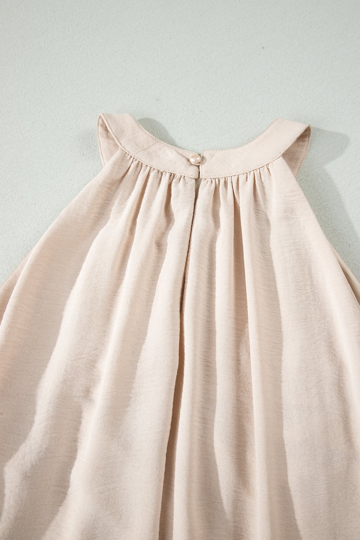 Beige Sheer Hollowed Floral Lace Hem Patchwork Halter Summer Dress