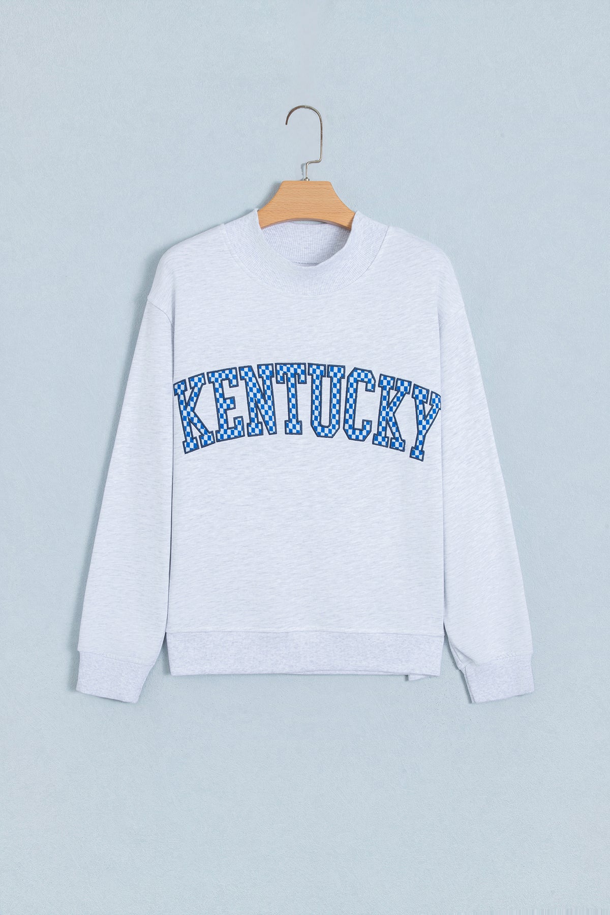Light Grey High Neck Embroidered Checkered Sweatshirt
