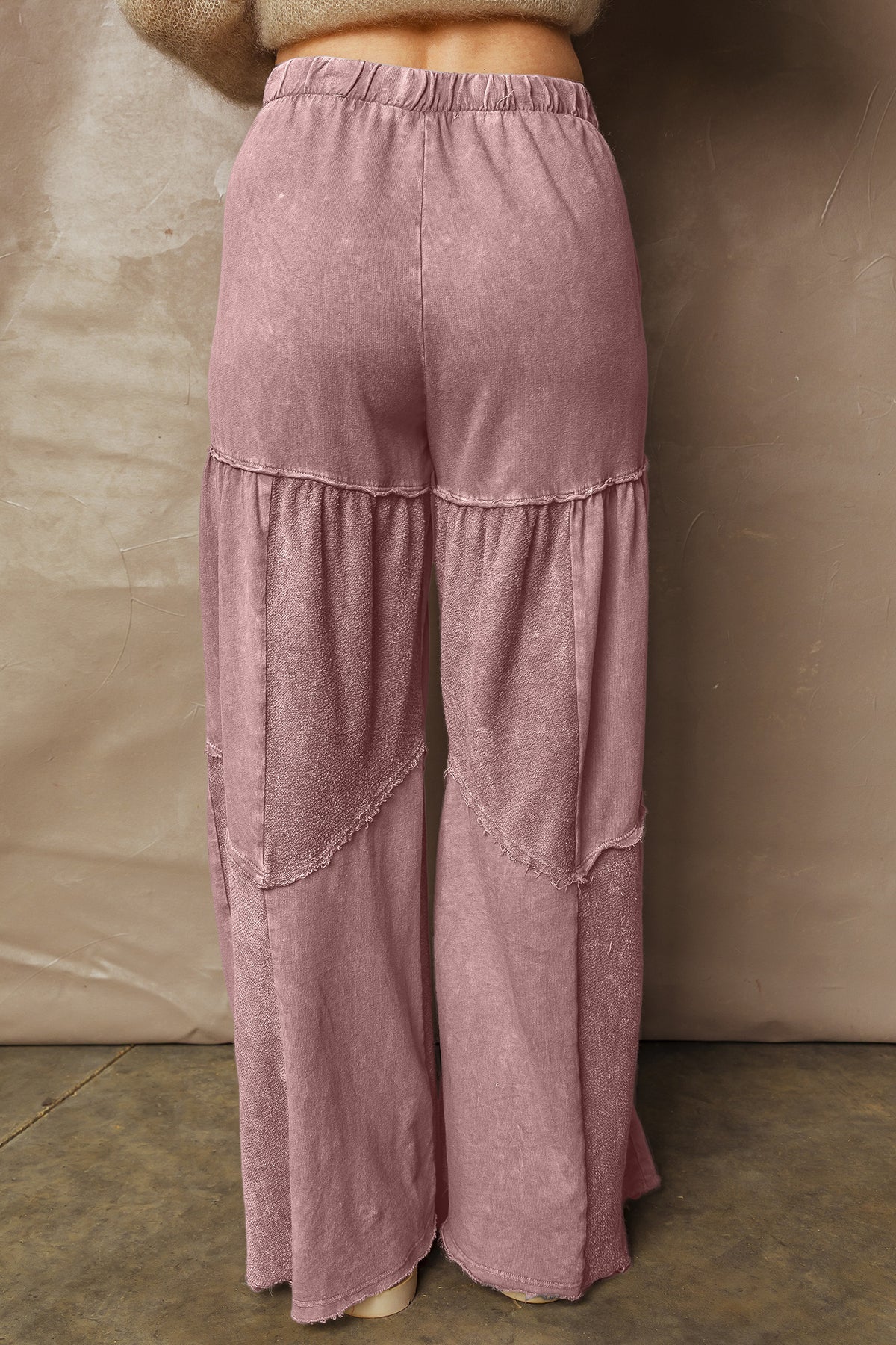 Vineyard Green Mineral Wash Tiered Wide Leg Patchwork Drawstring Pants