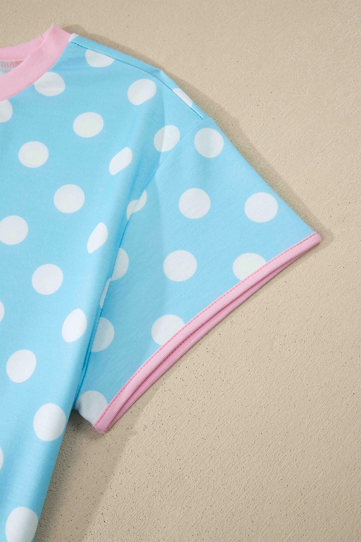 Women's Sky Blue Polka Dot Short-Sleeve Top & Pants Set