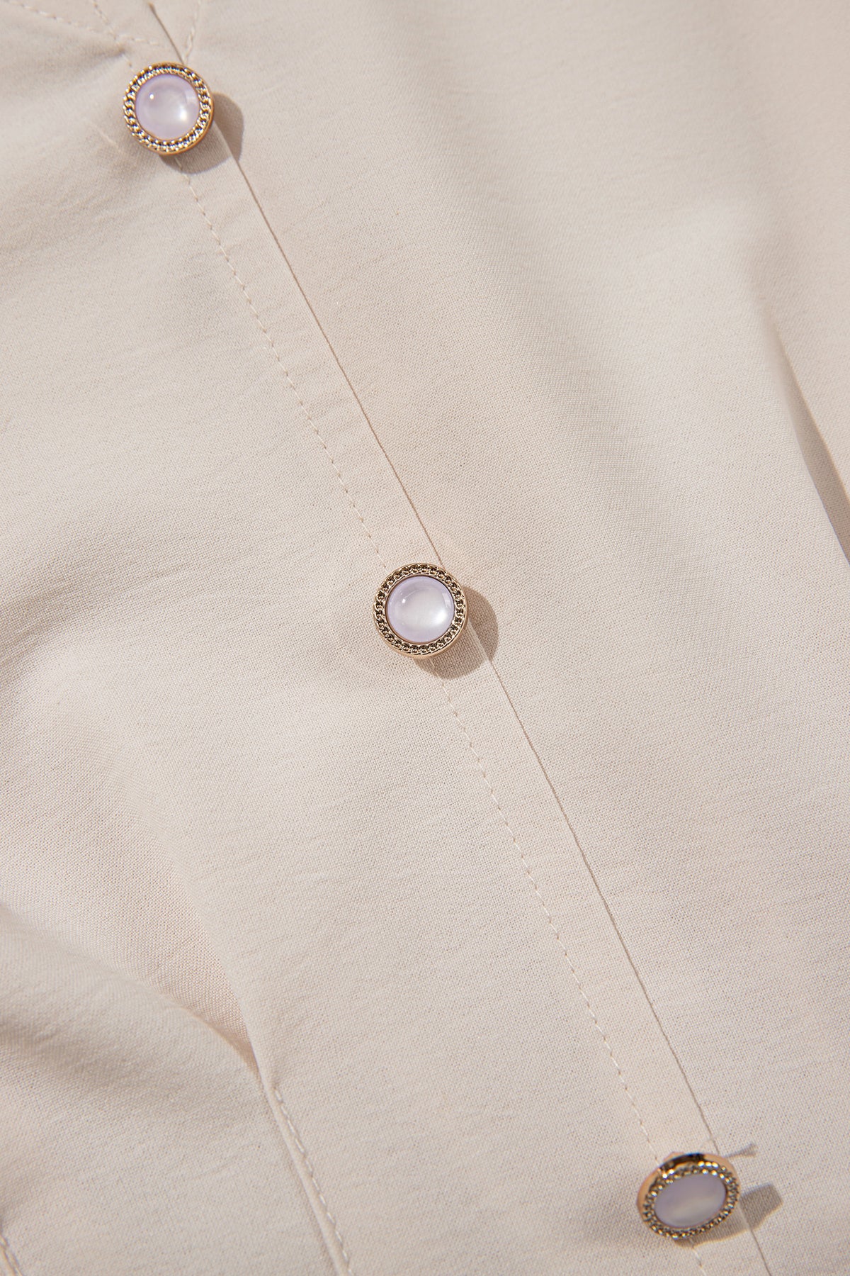 Oatmeal V Neck Smocked Waist Elegant Blouse