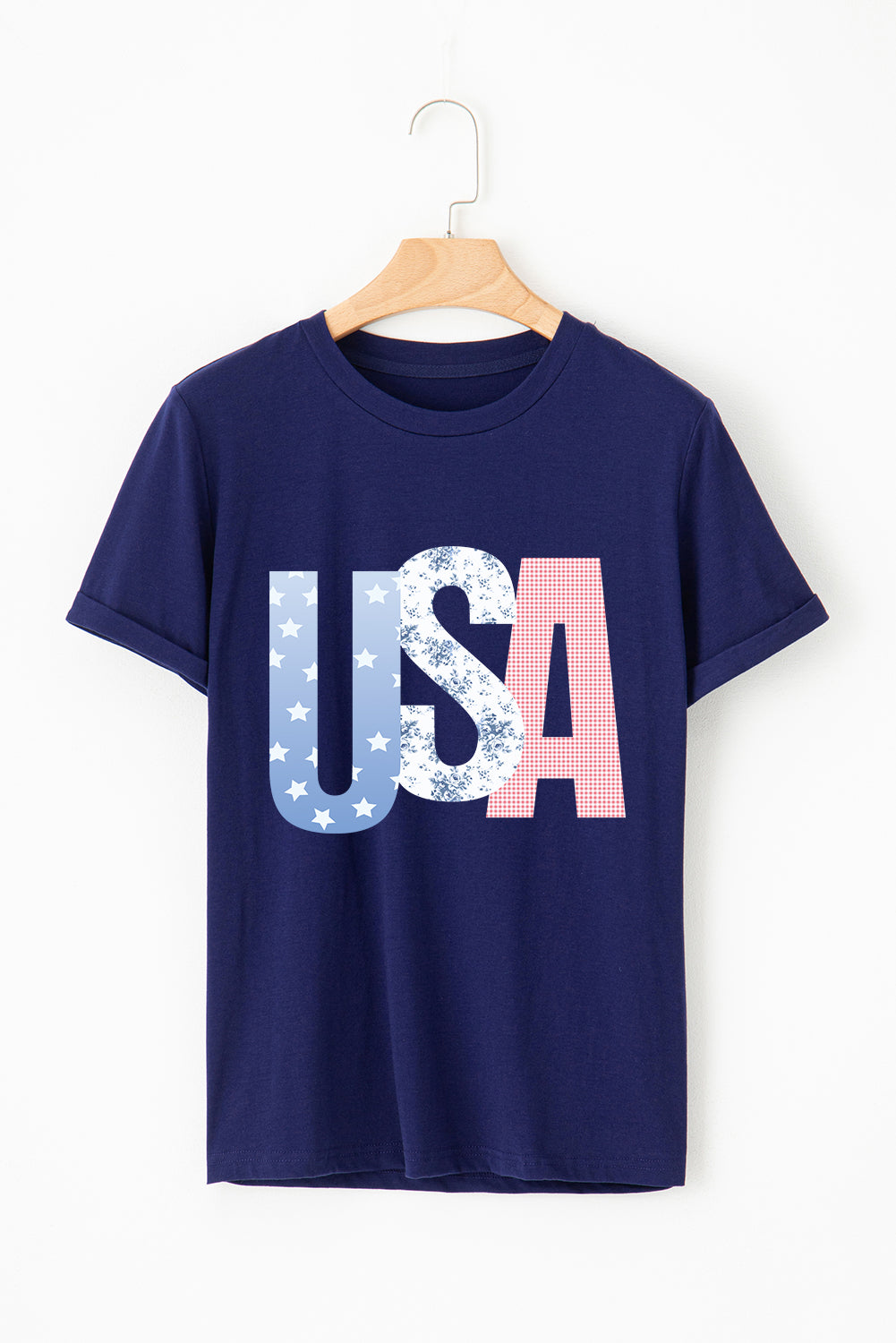 Blue USA Graphic July 4th Crew Neck T-Shirt