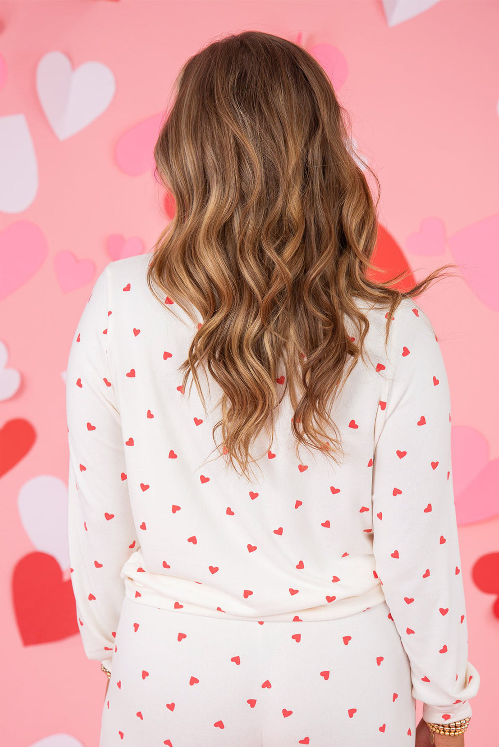 Fiery Red Tiny Hearts Long Sleeve Top Drawstring Lounge Pant Set