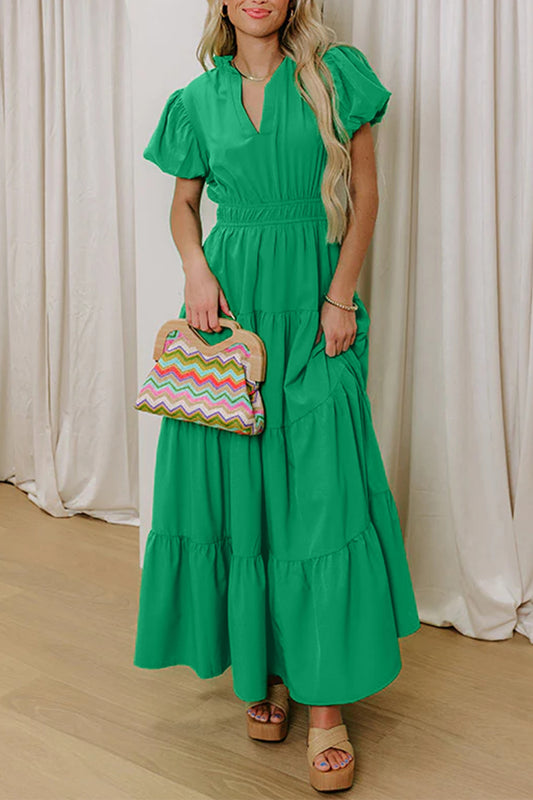Green V-Neck Maxi Dress