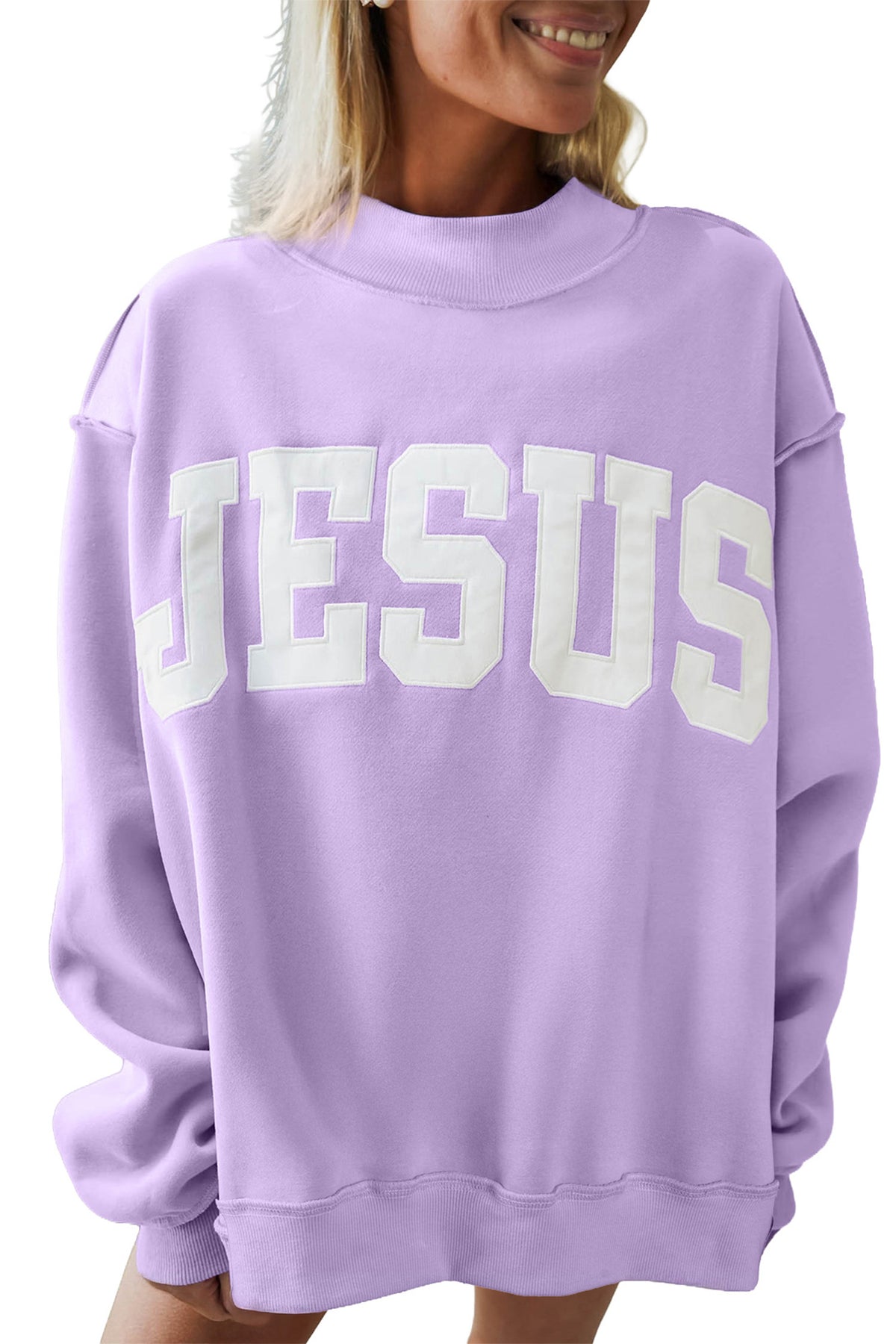 Meadow Mist Green JESUS Letter Patch Graphic Sweatshirt