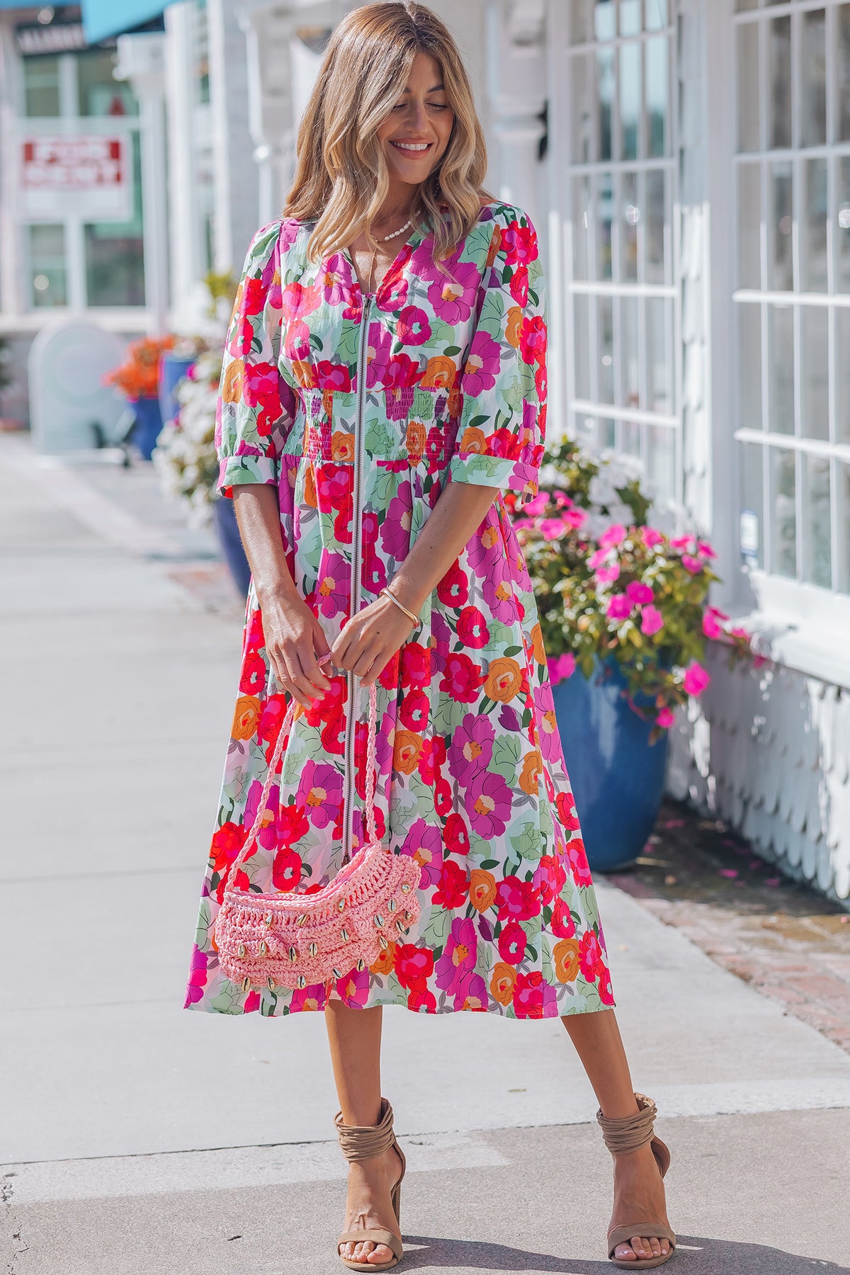 Rose Floral V-Neck Dress
