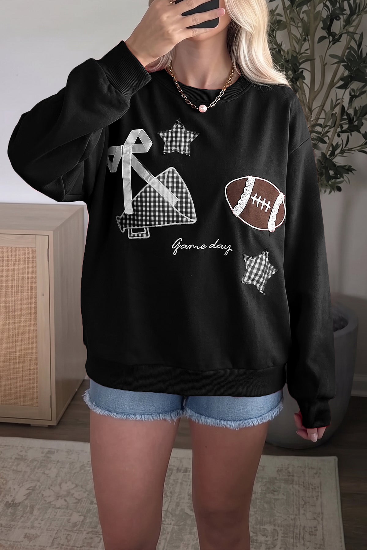 Racing Red Gingham Patch Embroidered Rugby Sweatshirt